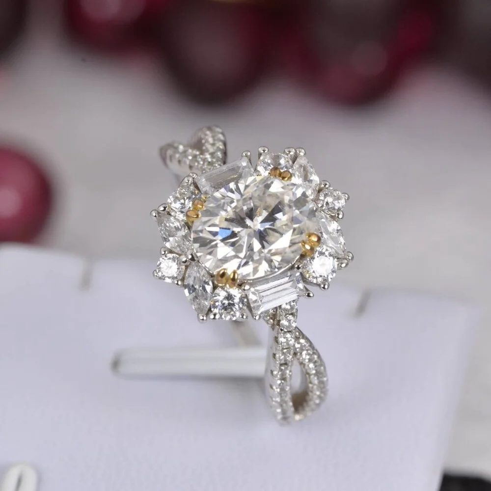 Moissanite 2.0ct Oval Cut Engagement Ring 925